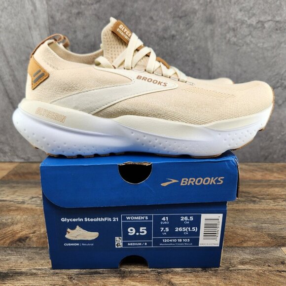 Brooks Glycerin StealthFit 21 Sz 9.5 Womens Marshmallow Cream Beige Running Shoe - Picture 1 of 13